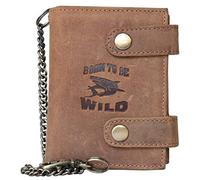 Born to be wild Men's Natural Genuine Leather Wallet with Metal Chain with Shark
