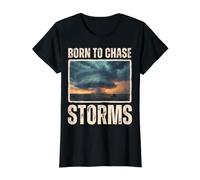 Born to Chase Storms Storm Chaser Tornado Weather Design Value Graphic T-Shirt, Women, Black, M