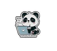 Born To Chill Forced To Work Cute Panda Enamel Pin, Funny Office Humor Brooch Badge, Lazy Panda Meme Pin Brooch, Kawaii Animal Work Lapel Badges, Funny Gift For Coworker Lazy People Office Workers