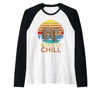 Born to Chill Sloth Retro Sunset T-Shirt - Funny Lazy Animal Raglan Baseball Tee