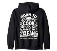 Born to Cook Forced to Clean Kitchen Crime Scene Typography Zip Hoodie