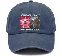 Born to Dilly Dally Forced to Lock in Hat Cat Meme Cap Unisex Funny Baseball Caps Hat Navy Blue