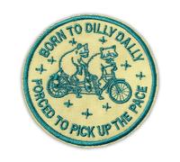 Born to Dilly Dally Forced to Pick Up The Pace Patch 3 Inches Funny Raccoon Driving Bicycle, Iron On/Sew On Embroidery Fabric Applique Morale Patches for Backpack Vest Hat Dog Harness, Gifts Mom Dad