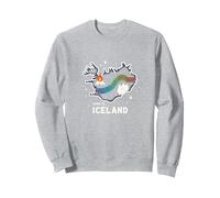 Born to Explore Iceland Adventure Northern Lights Graphic Sweatshirt, Adult Unisex, Heather Grey, S
