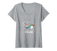 Born to Explore Iceland Adventure Northern Lights Graphic V-Neck T-Shirt, Women, Heather Grey, S