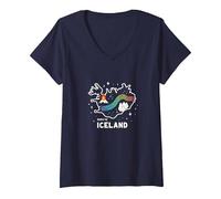 Born to Explore Iceland Adventure Northern Lights Graphic V-Neck T-Shirt, Women, Navy, XXL