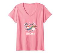 Born to Explore Iceland Adventure Northern Lights Graphic V-Neck T-Shirt, Women, Pink, L