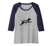 Born to Fetch: Playful Dog Lover Tennis Ball Raglan Baseball Tee, Women, Navy/Athletic Heather, L