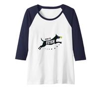 Born to Fetch: Playful Dog Lover Tennis Ball Raglan Baseball Tee, Women, Navy/White, XL