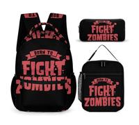 Born To Fight Zombies 3PCS Backpack Set Bento Bag Pen Case Portable Large Daypacks
