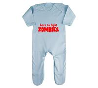 Born to Fight Zombies Baby Romper Jumpsuit with feet, 0-3 Months, Pastel Blue