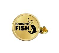 Born To Fish Gold Plated Domed Lapel Pin Badge (P) in Bag