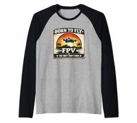 Born to Fly FPV Drone Pilot Retro Vintage Sunset Gift Raglan Baseball Tee