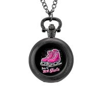 Born to Ice Skate Vintage Pocket Watch with Chain Classic Numerals White Dial
