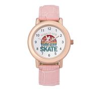 Born to Ice Skate Women's Wrist Watch Easy Reader with Leather Strap Analog Display Wonderful Ladies Gifts