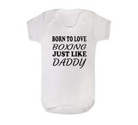 Born to Love Boxing Just Like Daddy White Cotton Baby Bodysuit, Novelty Boxing Fan Design, Infant One-Piece (White, 0-3 months)