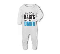 Born to Play Darts Like Uncle/Auntie with Personalised Name Pink/Blue - Baby Romper Suit - 3-6 Months