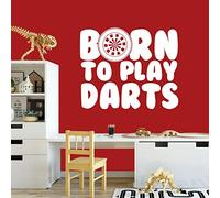 Born to Play Darts Wall Art, Wall Sticker,Decorations for Bedroom, Living Room, Kitchen, Decals, Quote, Sport, White, 300mm