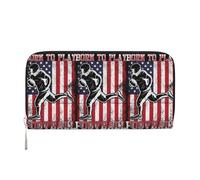 Born to Play Football America Flag PU Leather Wallet for Women Men Credit Card Wallet Long Clutch Purse Around Zipper Wallets