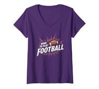 Born to Play Football Fan Passion Sports Enthusiast V-Neck T-Shirt, Women, Purple, XL