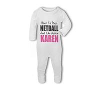 Born to Play Netball Like Uncle/Auntie with Personalised Name Pink/Blue - Baby Romper Suit - New Born