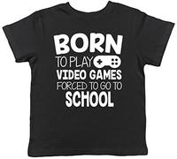Born to Play Video Games Forced to go to School Childrens Kids Short Sleeve T-Shirt Black