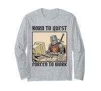 Born to Quest Forced to Work Funny Gamer Knight Sarcastic PC Long Sleeve T-Shirt