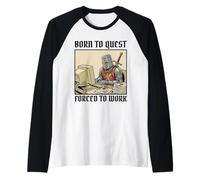 Born to Quest Forced to Work Funny Gamer Knight Sarcastic PC Raglan Baseball Tee