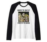 Born to Quest Forced to Work Funny Gamer Knight Sarcastic PC Raglan Baseball Tee