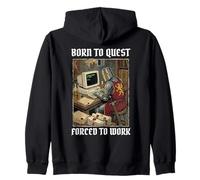 Born To Quest Forced To Work Funny Gamer Knight Sarcastic PC Zip Hoodie