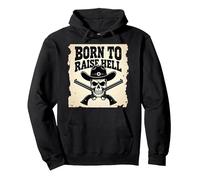 Born to Raise Hell: Cowboy Skull Outlaw Rebel Attitude Pullover Hoodie, Adult Unisex, Black, S