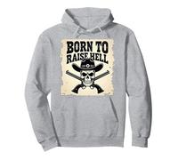 Born to Raise Hell: Cowboy Skull Outlaw Rebel Attitude Pullover Hoodie, Adult Unisex, Heather Grey, XXL