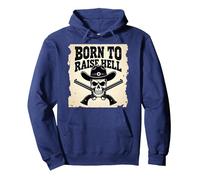 Born to Raise Hell: Cowboy Skull Outlaw Rebel Attitude Pullover Hoodie, Adult Unisex, Navy, XL