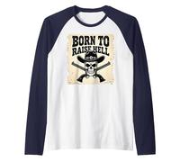 Born to Raise Hell: Cowboy Skull Outlaw Rebel Attitude Raglan Baseball Tee, Men, Navy/White, L