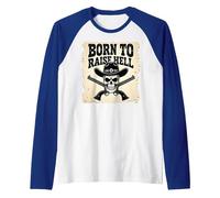 Born to Raise Hell: Cowboy Skull Outlaw Rebel Attitude Raglan Baseball Tee, Men, Royal Blue/White, L