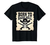 Born to Raise Hell: Cowboy Skull Outlaw Rebel Attitude T-Shirt, Kids, Black, 3 Years