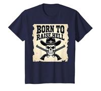 Born to Raise Hell: Cowboy Skull Outlaw Rebel Attitude T-Shirt, Kids, Navy, 2 Years