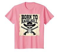 Born to Raise Hell: Cowboy Skull Outlaw Rebel Attitude T-Shirt, Kids, Pink, 4 Years