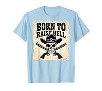 Born to Raise Hell: Cowboy Skull Outlaw Rebel Attitude T-Shirt, Men, Baby Blue, S