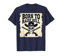 Born to Raise Hell: Cowboy Skull Outlaw Rebel Attitude T-Shirt, Men, Navy, 5XL