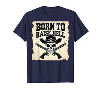Born to Raise Hell: Cowboy Skull Outlaw Rebel Attitude T-Shirt, Men, Navy, L