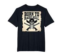 Born to Raise Hell: Cowboy Skull Outlaw Rebel Attitude T-Shirt, Men's Big and Tall, Black, 5X Tall