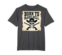 Born to Raise Hell: Cowboy Skull Outlaw Rebel Attitude T-Shirt, Men's Big and Tall, Dark Heather Grey, 2X Tall