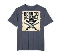 Born to Raise Hell: Cowboy Skull Outlaw Rebel Attitude T-Shirt, Men's Big and Tall, Heather Blue, 6X Tall