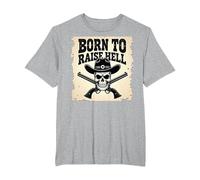 Born to Raise Hell: Cowboy Skull Outlaw Rebel Attitude T-Shirt, Men's Big and Tall, Heather Grey, 5X Tall
