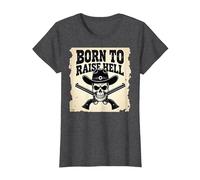 Born to Raise Hell: Cowboy Skull Outlaw Rebel Attitude T-Shirt, Women, Dark Heather Grey, XXL