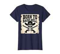 Born to Raise Hell: Cowboy Skull Outlaw Rebel Attitude T-Shirt, Women, Navy, XXL