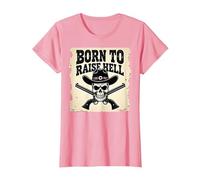 Born to Raise Hell: Cowboy Skull Outlaw Rebel Attitude T-Shirt, Women, Pink, 3XL