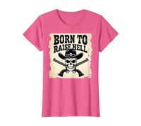 Born to Raise Hell: Cowboy Skull Outlaw Rebel Attitude T-Shirt, Women, Pink Heather, Small