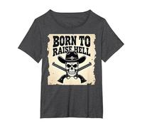 Born to Raise Hell: Cowboy Skull Outlaw Rebel Attitude T-Shirt, Women's Plus, Dark Heather Grey, 1X